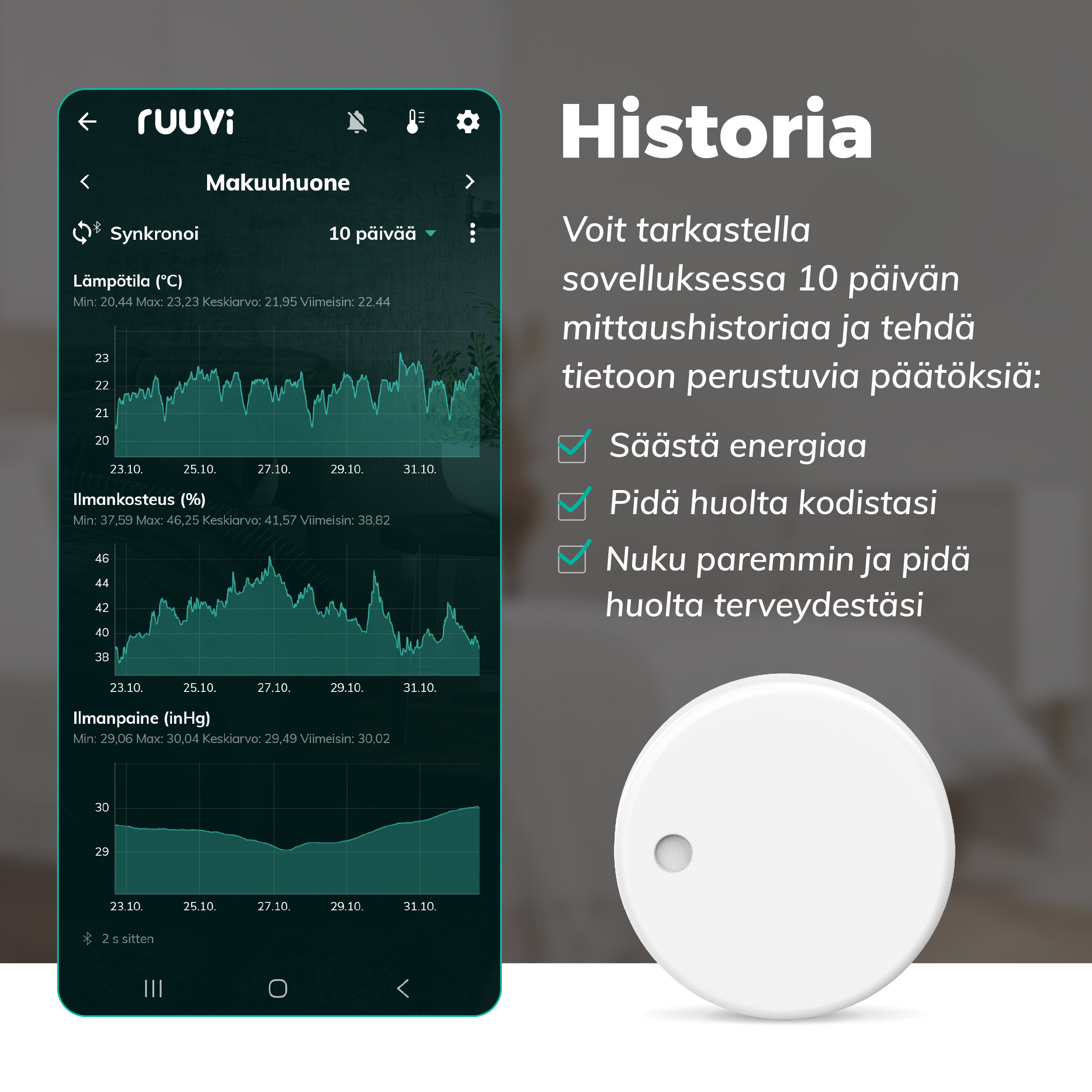 RuuviTag ja sovelluksen historianäkymä