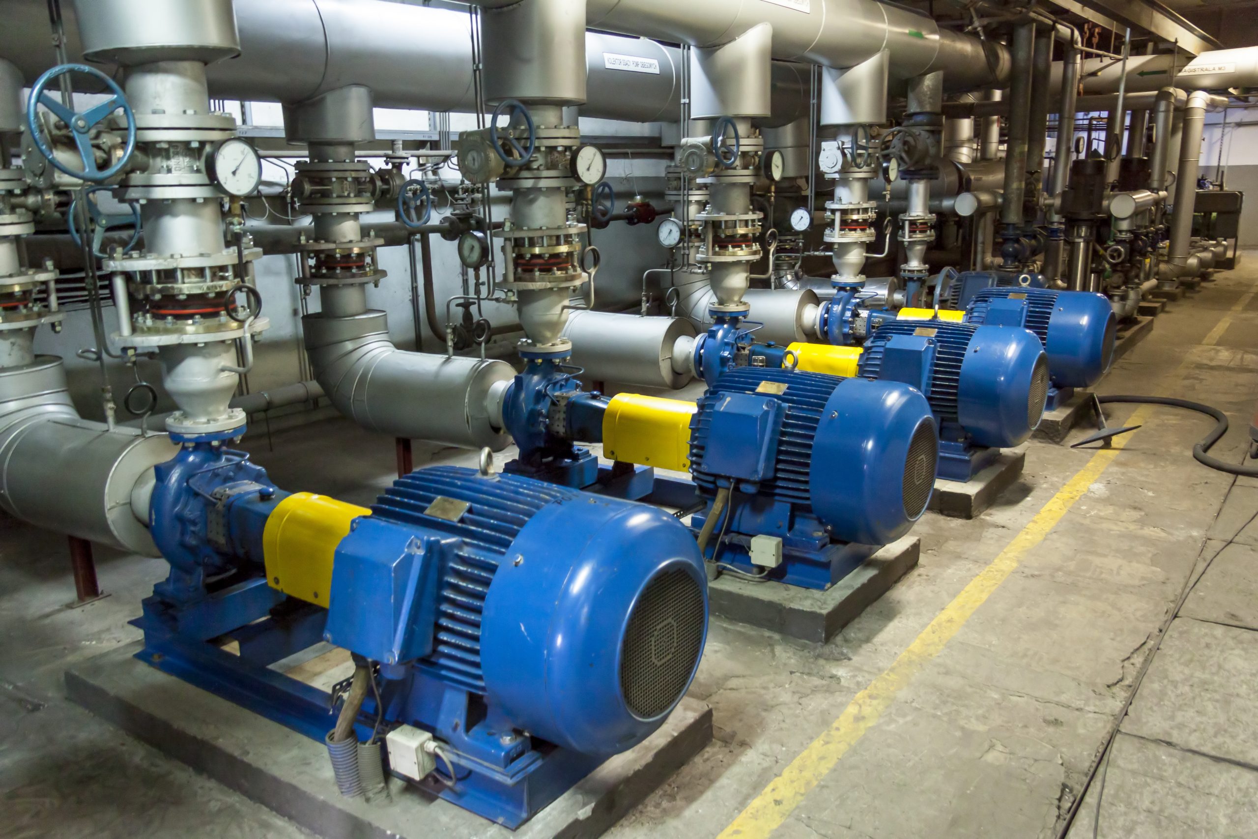 Predictive maintenance with blue industrial pumps