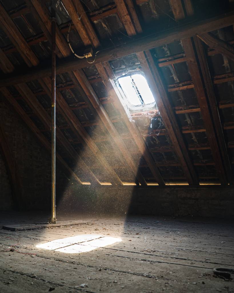 outside light shining in an attic