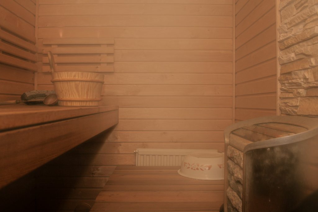 Inside of an electric sauna