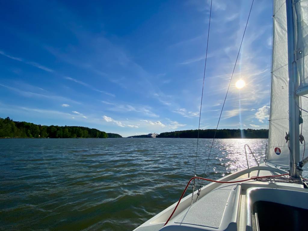 Sailing in Turku. Hot sun can increase boat temperature to high levels.