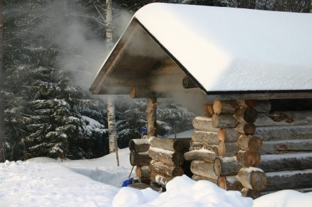 A sauna in a winter landscape