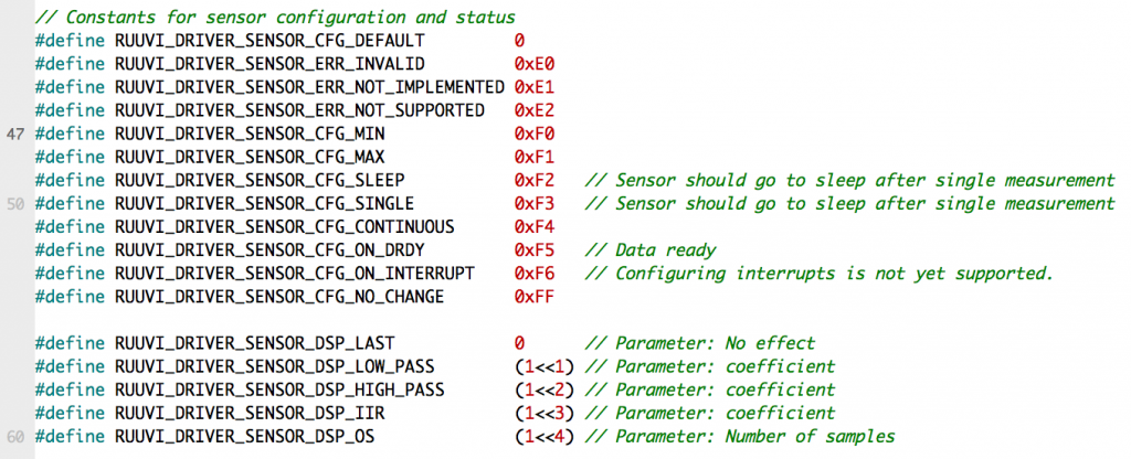 Sensor configuration constants